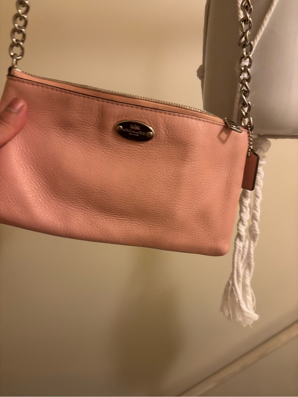 Coach Blush Pink Pebbled Leather Chain Strap Crossbody